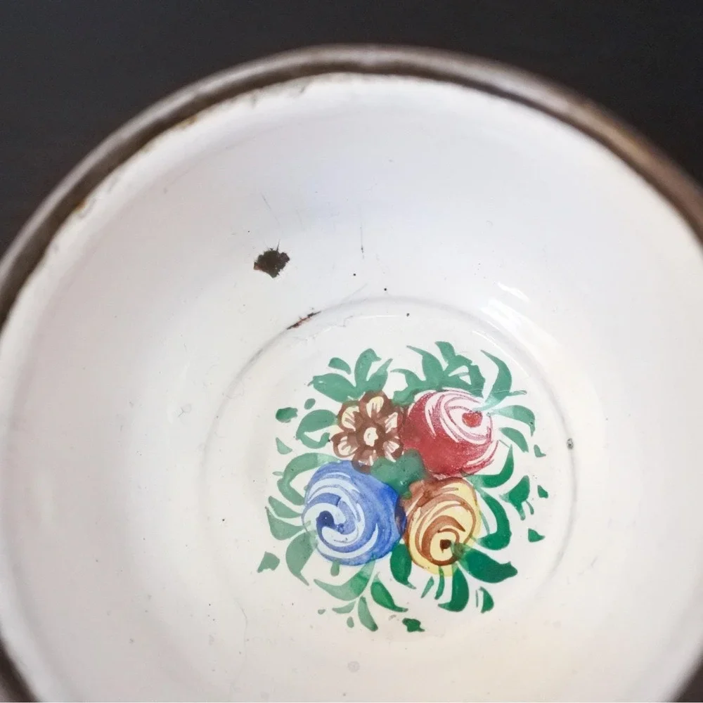 Antique Persian Minakari Enamel Floral Birds Tea & Coffee Cups Saucers Tray Set